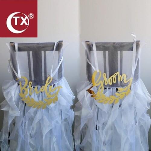 Mirror gold acrylic Wedding Sign Bride & Groom Wedding Chair Signs Wedding Party Chair Decoration for Party with free shipping