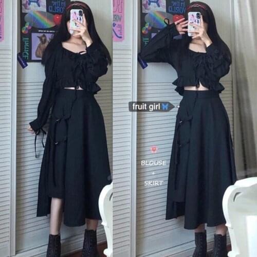High Quality Japanese Lolita Skirt Gothic Black High Waist Corset Skirt Cotton Puff Skirt Women Skirt Kawaii High Waist Skirt