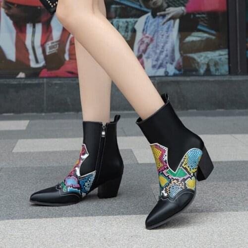 2021 Fashion Women Ankle Boots Platform Embroidered Boots High Heel Short Pointed Toe Sexy Ladies Shoes Large Size 48 A-1122