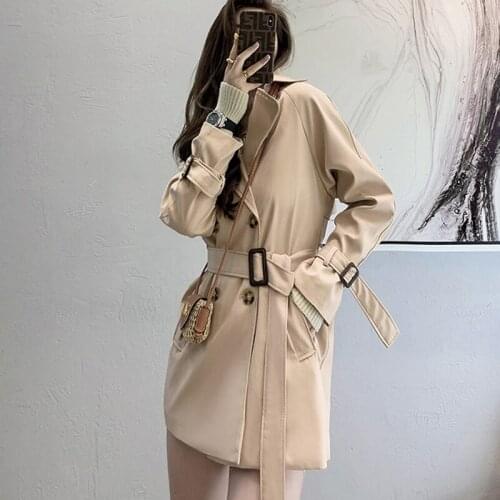 2021 Autumn Elegant Women Trench Belted Casual V Neck Overcoat Plus Size Nine Quarter Sleeve Windbreaker Coat Female Trench
