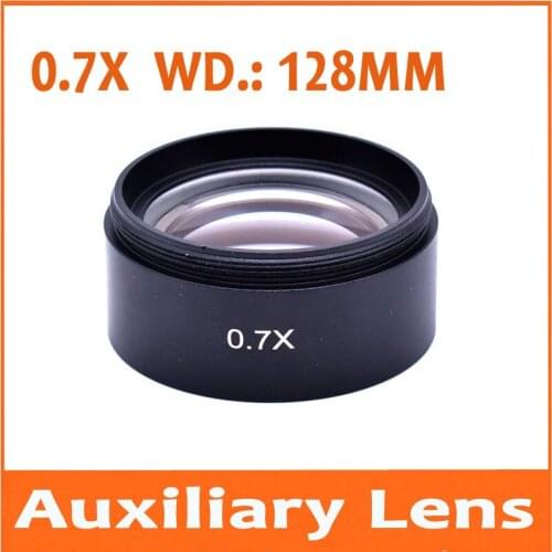 0.7X Lab Educational AUX Auxiliary Objective Lens for Stereo Microscope Barlow Attachment 1-7/8" (48mm) Working Distance 120mm