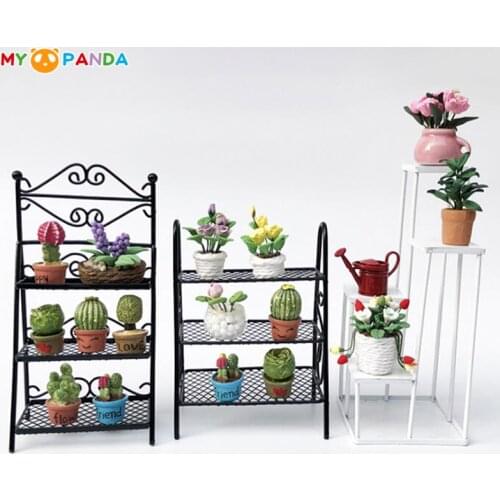 1/12 Dollhouse Miniature Rack Iron Shelf Flower Stand Decoration Accessories Handmade Toys Gift for Kids