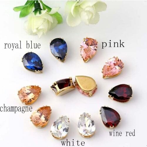 10*14mm 40pcs/pack DR shape sew on rhinestones high-quality Crystal glass with gold claw DIY fashion accessories YJ65