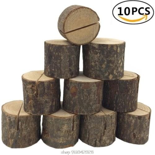 10pcs Rustic Wooden Stump Place Card Holder Number Name Menu Table Stand Picture Photo Clip Wedding Party D14 20 Dropship