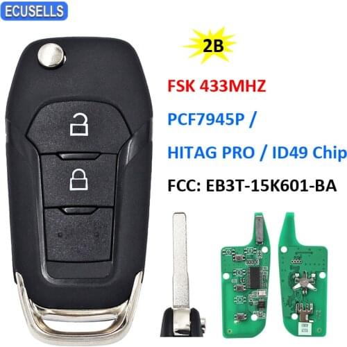 2 Button Remote Car Key FSK 433Mhz PCF7945P / HITAG PRO / 49 ID49 Chip FCC ID: EB3T-15K601-BA For Ford Ranger F150 2015-2018