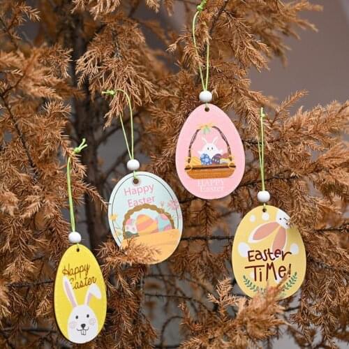 2Pcs/Set Happy Easter Pendant Lovely DIY Decorative Easter Wooden Egg Pendant for Celebration Easter Party Decorations