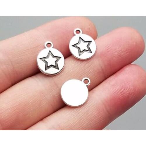 40pcs/lot--11mm, Antique silver plated round star charms,DIY supplies,Jewelry accessories