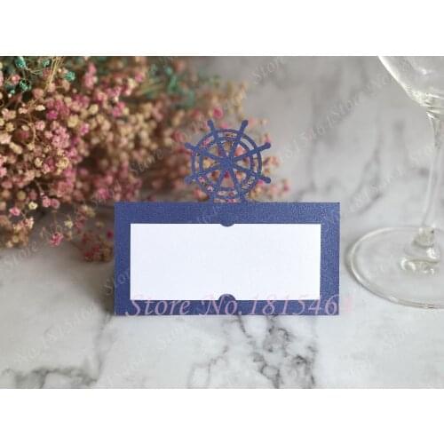 50pcs Free Shipping Laser Cut Nautical Anchor Ship Wheel tent Paper Place Name Seat Wedding Invitation Table Card Wedding Party
