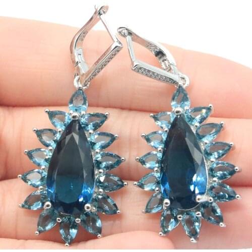 51x23mm Elegant Created Long 14g Violet Tanzanite CZ Gift For Sister Wedding Silver Earrings