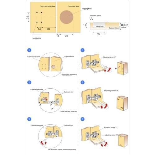 Hardware Tip Hinge 35mm Boring Bit Drill Nickel-Plated Hinge Set