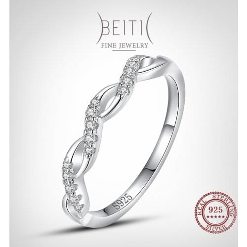 Beitil Elegant Geometric Design 925 Sterling Silver Clear Zircon Rings For Women Hypoallergenic Gift Statement Jewelry