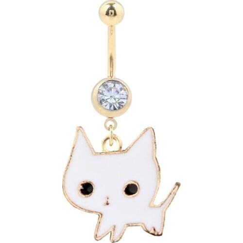 Bohemian Cat Belly Button Ring Fashion Body Piercing Jewelry Gold Navel Piercing 14G 316L Surgical Steel Bar Piercing Navel