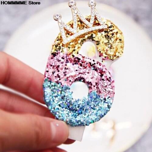Birthday Party Number Candles Glitter Gold Pink Crown Candle Birthday Party Cake Topper Insert Decorations for Kids Girls Boys