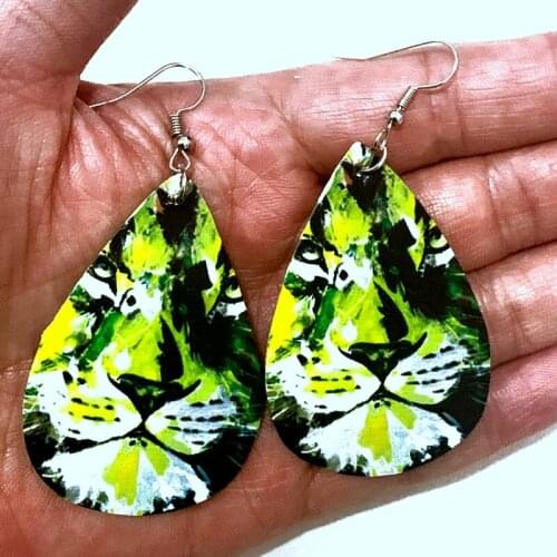 The Yellow Lion Earrings Faux Leather Double Side Print Wholesale