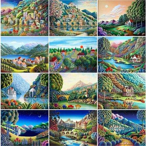 EverShine Diamond Painting Landscape Picture Of Rhinestones Town Diamond Embroidery Cross Stitch Full Square Handmade Hobby