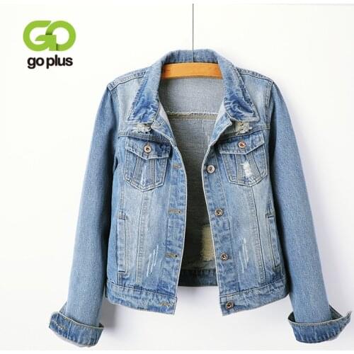 GOPLUS Denim Jacket Ripped Tops Women Vintage Plus Size Coats Veste En Jeans Pour Femme Abrigo Vaquero Mujer Spijkerjasje Dames