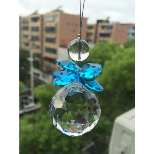 Crystal Glass Suncatcher Faceted Ball+Aqua Glass Beads Pendant For Chandelier Parts Christmas Tree Hanging Drops Gpme Decoration