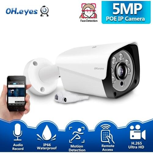 OH.eyes 3.6mm Wide IP Camera 5.0MP Email Alert XMEye ONVIF P2P Face Detection 48V POE Surveillance CCTV Outdoor Camera