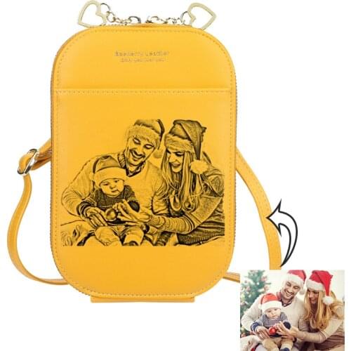 Custom Photo Zipper Wallet Engraved Crossbody Bag Phone Bag Fashion PU Diagonal Shoulder Small Bag Womens Long Wallet Gift