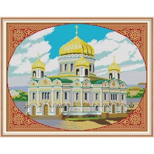 Cathedral Of Christ The Saviour Chinese Cross Stitch Kits Ecological Cotton Clear Printed 11CT DIY Wedding Decoration For Home