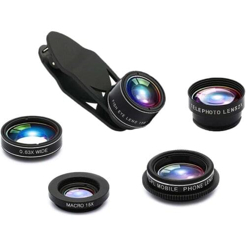 Smartphone webcam Mobile camera Clip 5 In 1 Lens Kit Ultra Wide Angle Fisheye Lens with Macro Zoom Aukey Lenses