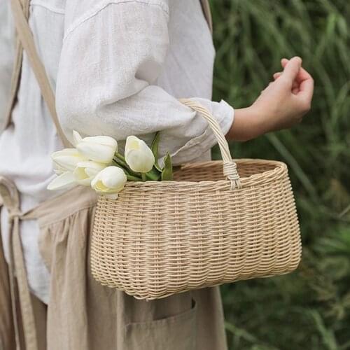 Picnic Basket Outdoor Rattan Storage Basket Organizer Household Portable Weave Basket Fruit Food Sundries Breakfast Container