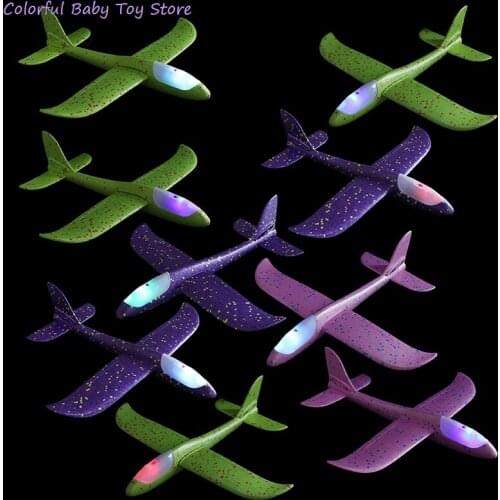 Aircraft Hand Throw Flying Glider Foam Plane LED Light-up Luminous Toys For Children DIY Airplane Model Kids Boys Gift 48cm