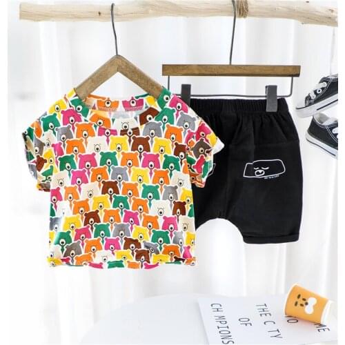 2020 Summer Toddler Baby Boys Girls Clothing Sets Short Sleeve Cartoon T Shirt Shorts Infant Children Vacation Clothes