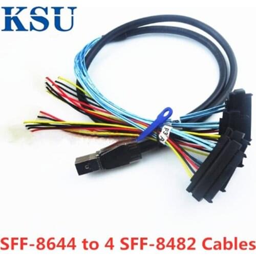 Mini SAS HD (SFF-8644) to 4xSAS 29 Pin Female(SFF-8482) With 4 Pin Power Cable 1M 2M