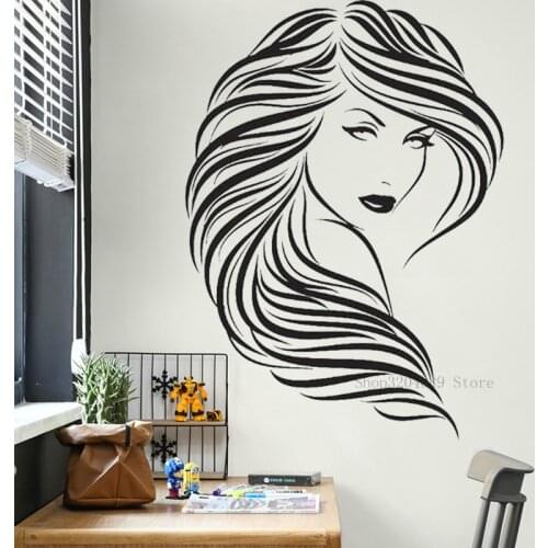 Fashion Beauty Girl Long Hair Wall Sticker Vinyl Sexy Girl Decal Sofa Background Home Decal Art Removable Hairdress Mural CN332