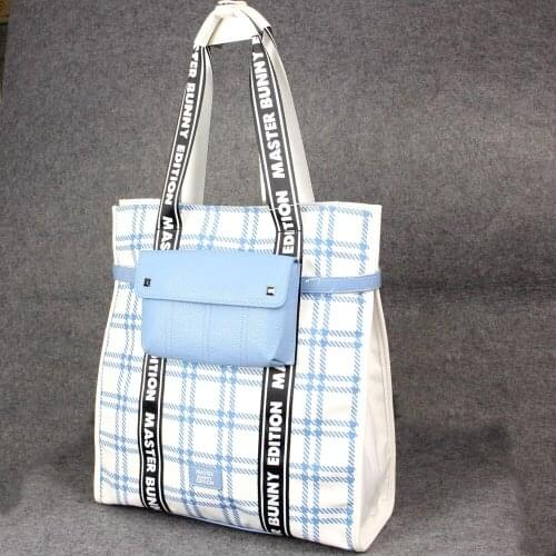 Fashion Check Womens Handbag Golf Clothing Bag Canvas Composite Leather Storage Bag
