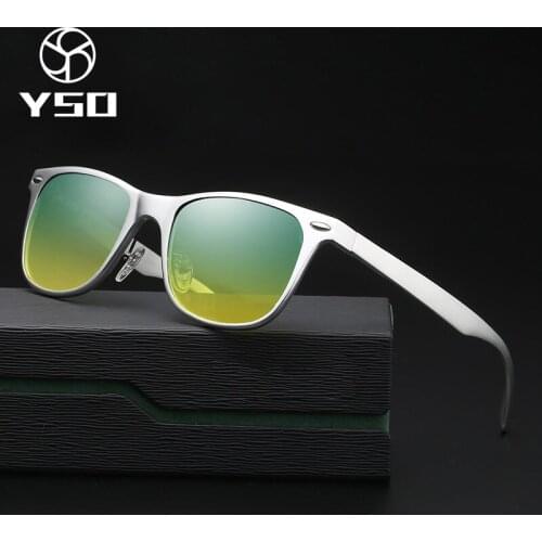 YSO Sunglasses Men Polarized UV400 Aluminium Magnesium Frame HD Night Vision Driving Glasses Square Accessories For Men 8559