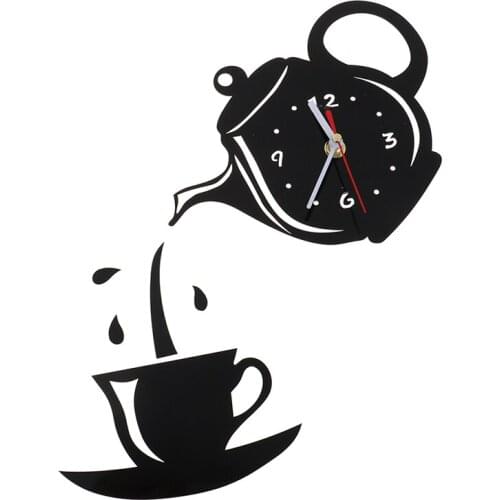 New Creative DIY Acrylic Coffee Cup Teapot 3D Wall Clock Decorative Kitchen Wall Clocks Living Room Dining Room Home Decor Clock