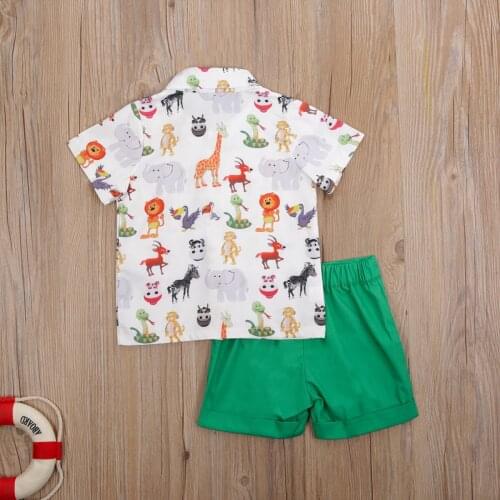 1-6Y Boys Summer Clothes Sets Cartoon Print Bow Tie Gentleman Shirts Tops Shorts 4 Style
