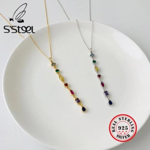 SSTEEL Zircon Necklaces 925 Sterling Silver For Women Long Tassel Gold Pendants Necklace 2020 New Accessories Fine Jewellery