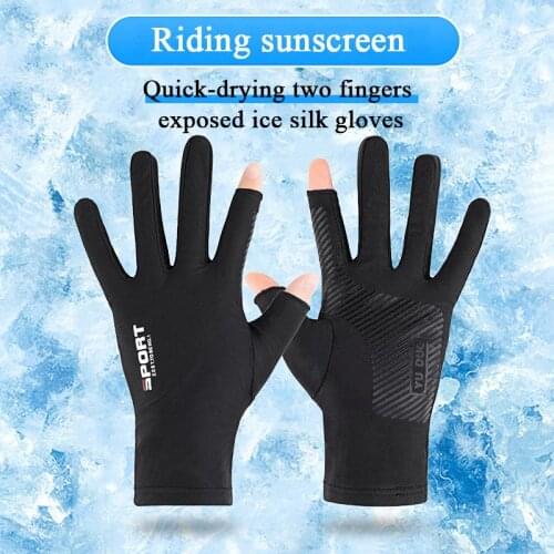 Fishing Gloves Leaking Fingers Half-Finger Ice Silk Non-Slip Gloves Breathable Sunscreen Fitness Riding Quick-Drying Unisex