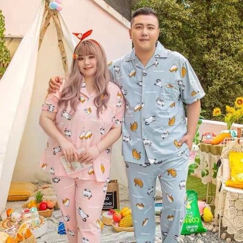5XL super size couple men and women pure cotton cartoon short-sleeved trousers pajamas home service 100 kg