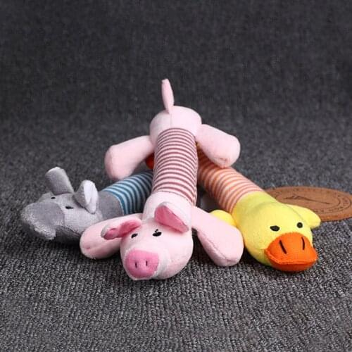 New Lovely Stripe Lying Pig Duck Elephant Squeaky Plush Toy Sound Dolls Playing Chew Bite Pet Puppy Dog Toys