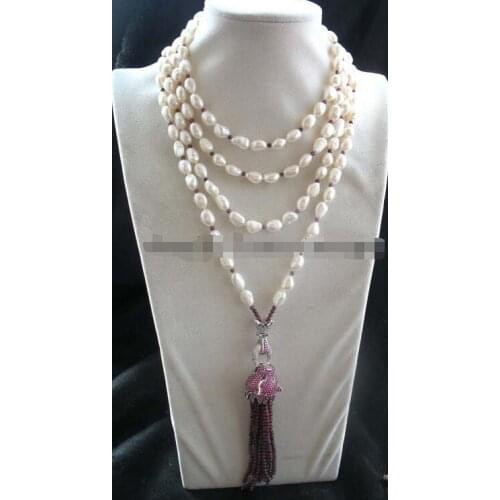 Freshwater pearl & garnet leopard clasp necklace 70" nature wholesale beads