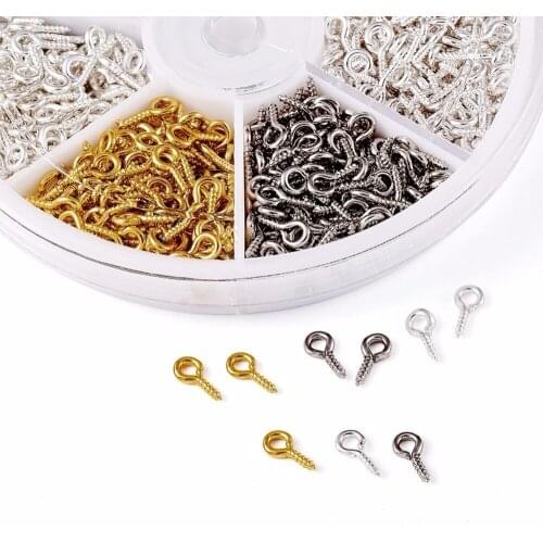 Approx 600pcs/box 10x4x1mm Three Colors Iron Screw Eye Pin Bail Peg for Half Drilled Beads with 2mm Hole Jewelry Finding Graft