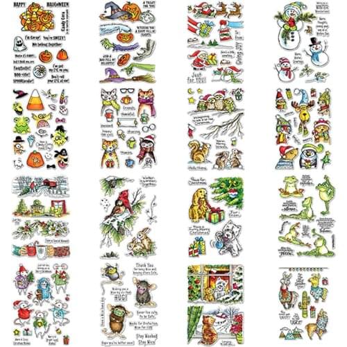 4*6 inch Clear Silicone Stamps Pumpkin Santa Claus Snowman Festival Theme Animal Cat Rat Dogs Frog Bird Tree Branch Alpaca 2020