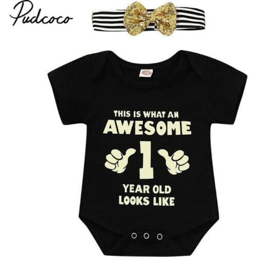 Pudcoco 2019 Baby Boys Clothes Newborn For Female Outfit Infant Clothing Set awesome Romper+Sequin Headband 1st Birthday 3-18M