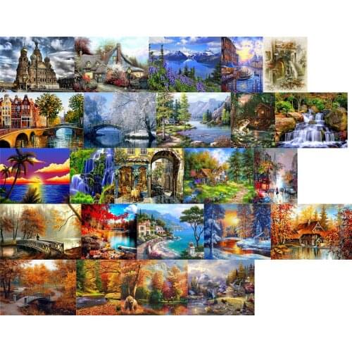 R17238 Forest Landscape DIY Cross Stitch Embroidery Kits Craft Needlework Set Cotton Thread Printed Canvas Home Design