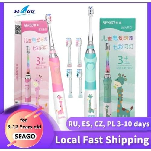 SEAGO Children Electric Sonic Toothbrush Powered Waterproof for 3-12 Ages Kids LED Light Smart Timer with Replacement Brush Head