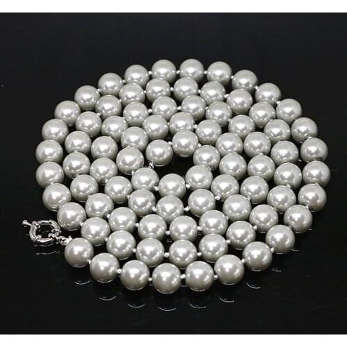 Silver-color shell simulated-pearl charming round beads jewelry making 8,10,12,14mm women long rope chain necklace 36inch B1502