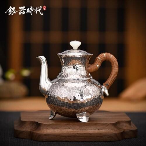 Silver age silver teapot 999 silver pot three-legged tripod handmade little teapot retro personality silver pot