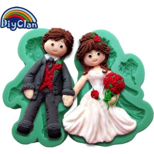 Valentines Day silicone mold Wedding bride and groom cake mold chocalate boy and girl mould for cupcake bakeware fairy gilr