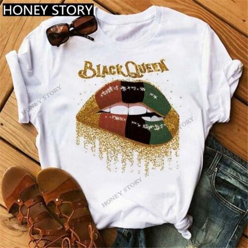 African Black Girl Cartoon Print Loose Large Size Round Collar Female Short-sleeved T-shirt Female Wild Lady Oversized T-shirt