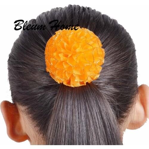 Tulle chiffon flower 2pcs Headwear Girls Bowknot Spherical ribbon made of gold silk Hair Princess Headdress Cute Head Rope
