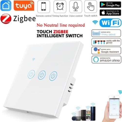 1/2/3 Gang Zigbee Smart Wall Touch Switch No Neutral Line Home Wall Light Switch Support Alexa Google Home Smart Life/Tuya App